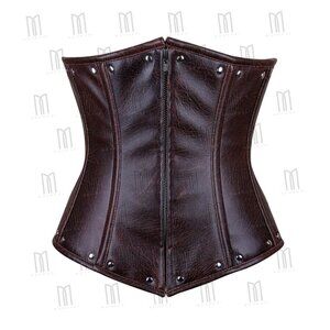 Dark Brown Two-Tone Faux Leather Underbust Corset 3 Layers with Silver Zipper